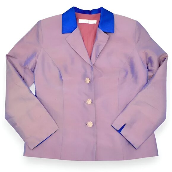 Lilac Purple Mauve Blue Crystal Changeant Shot Iridescent Silk Blazer Jacket 14 - Picture 5 of 9